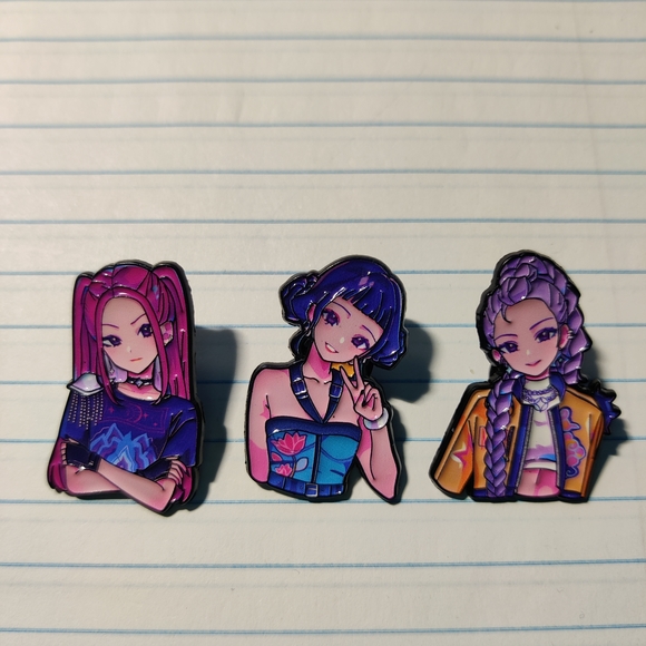 Jewelry - Set of 3 K-Pop Demon Hunter Aesthetic Anime Pins | K/DA Vibe ⚔️